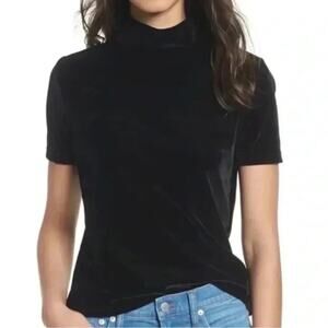 Madewell Black Velvet Mockneck Tee Size XS